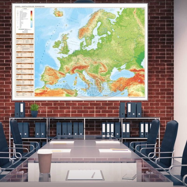 Europa 1:3 250 000. Mapa fizyczna. Wersja do wpinania. Przykład aranżacji