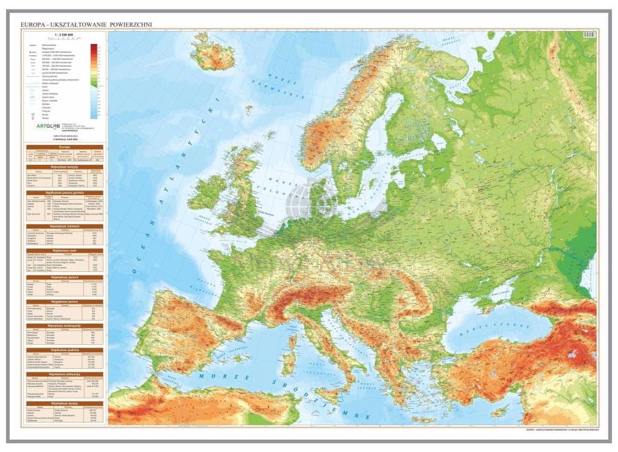 Europa 1:3 250 000. Mapa fizyczna. Wersja magnetyczna
