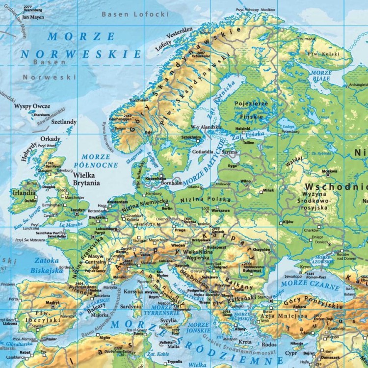 Świat 1:21 200 000. Arkusz, mapa ścienna fizyczna. Fragment 3