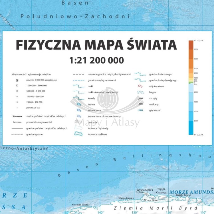 Świat 1:21 200 000. Mapa fizyczna. Wersja do wpinania. Legenda