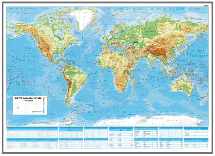 Świat 1:21 200 000. Mapa fizyczna. Wersja magnetyczna