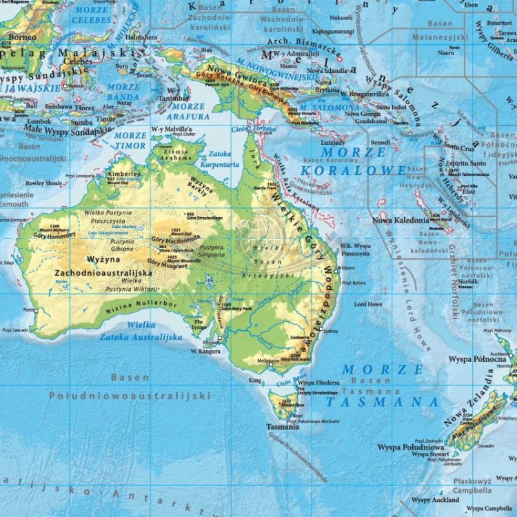 Świat 1:42 000 000. Mapa fizyczna. Wersja do wpinania. Fragment 1