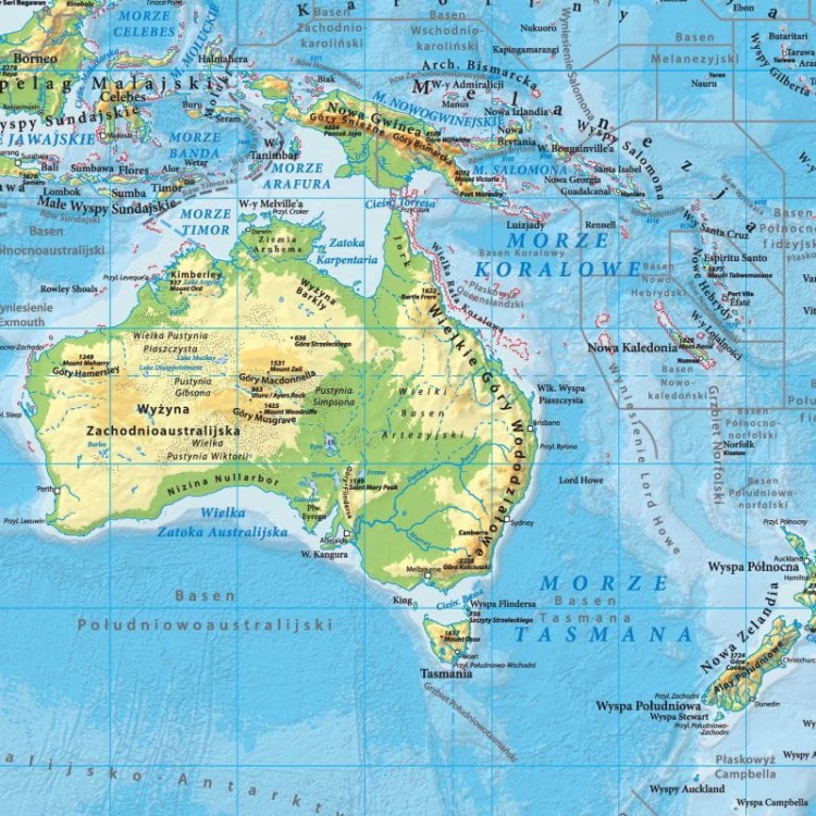 Świat 1:42 000 000. Mapa fizyczna. Wersja magentyczna. Fragment 1