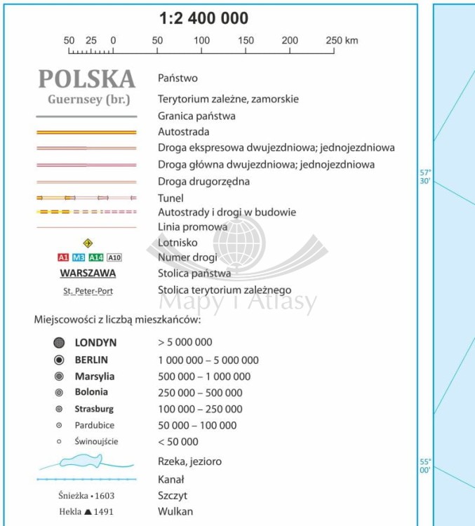 Europa 1:2 400 000. Mapa ścienna drogowa. Legenda