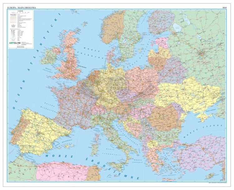 Europa 1:2 400 000. Arkusz, mapa ścienna drogowa