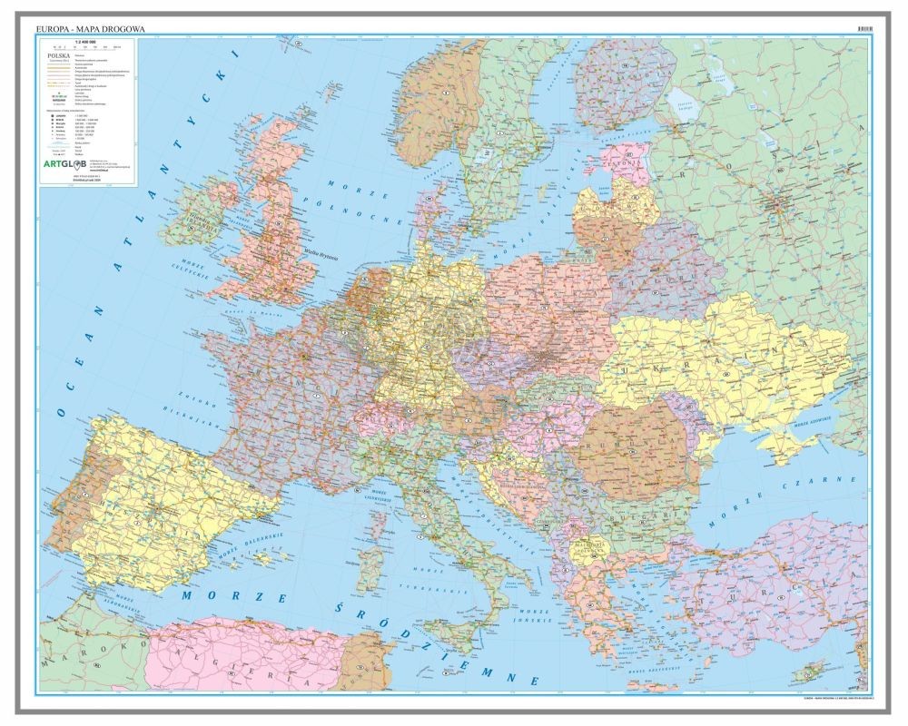 Europa 1:2 400 000. Mapa drogowa. Wersja do wpinania