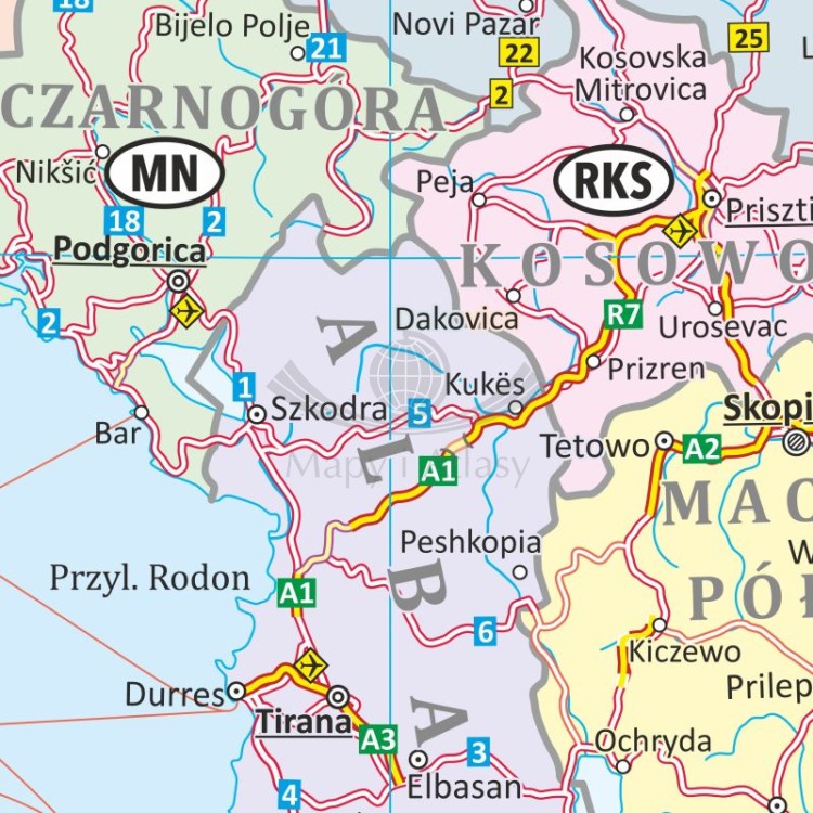 Europa 1:2 400 000. Mapa drogowa. Wersja magnetyczna. Fragment 2