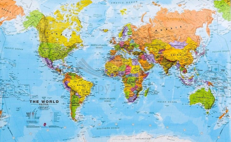 Świat polityczny 1:60 000 000. Mapa, podkładka na biurko i pod mysz dla dzieci wydawnictwa Maps International.