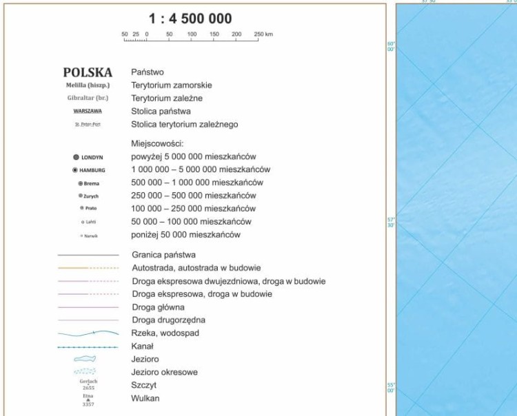 Europa 1:4 500 000. Mapa ścienna polityczna. Legenda