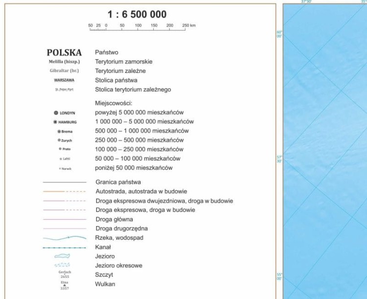 Europa 1:6 500 000. Mapa ścienna polityczna. Legenda