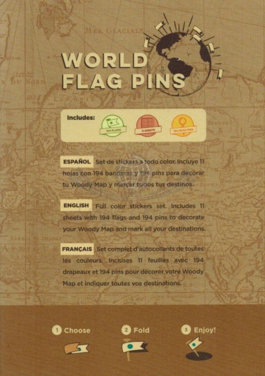 Szpilki- flagi do wpinania / World flag pins.  Miss Wood. Opakowanie - tył