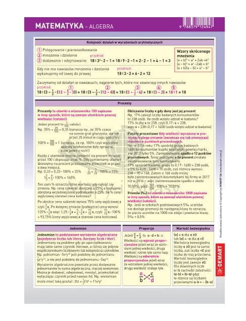 Matematyka - algebra. Dwustronna mini ściąga. Demart
