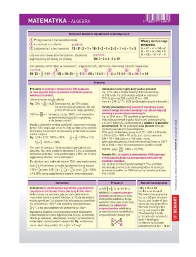Matematyka - algebra. Dwustronna mini ściąga wydawnictwa Demart