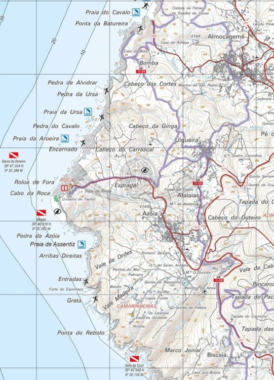 Sintra Cascais Nature Park 1:25 000. Wodoodporna mapa samochodowo-turystyczna wydawnictwa Adventure Maps. Fragment