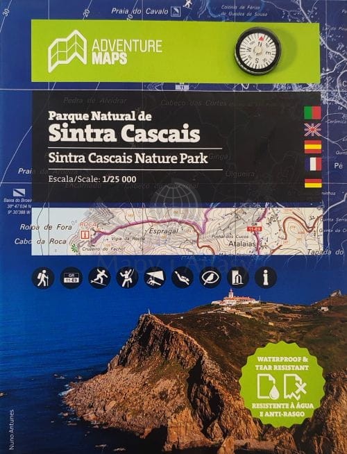 Sintra Cascais Nature Park 1:25 000. Wodoodporna mapa samochodowo-turystyczna wydawnictwa Adventure Maps. Okładka