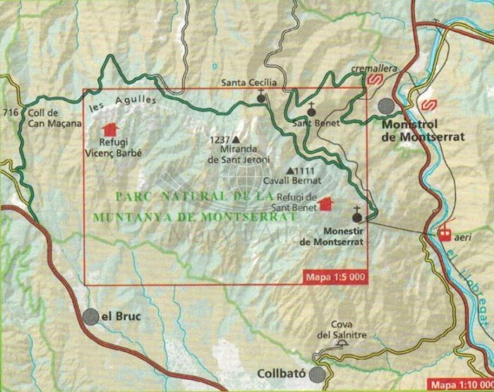 Park Narodowy Montserrat i Serralada Prelitoral. Mapa turystyczna wydawnictwa Editorial Alpina. Zasięg