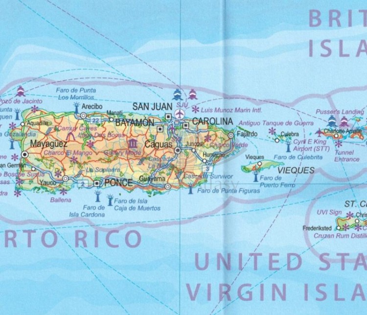 Karaiby. Rejsy po Karaibach / Caribbean Cruising. Mapa samochodowo-turystyczna wydawnictwa ITMB. Fragment 1