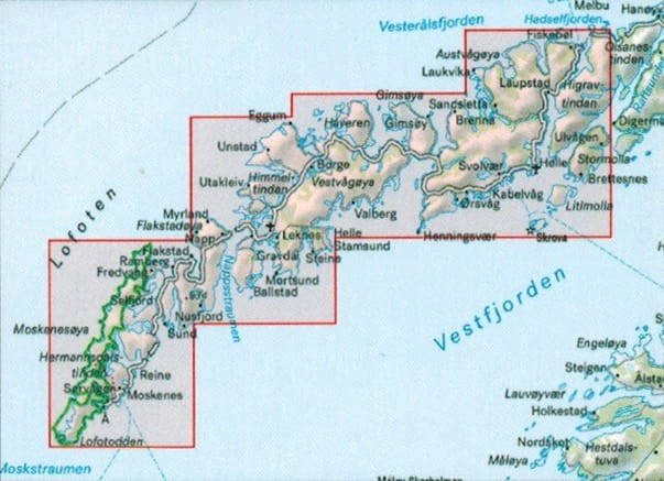 Lofoty / Lofoten. Mapa turystyczna 1:50 000 wydawnictwa Calazo. Zasięg