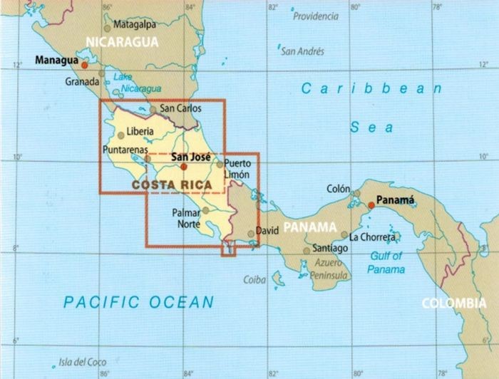 Kostaryka / Costa Rica 1:300 000. Wodoodporna mapa samochodowo-turystyczna wydawnictwa Reise Know-How. Zasięg
