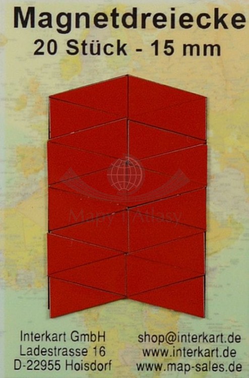 Magnesy trójkątne, jednokolorowe do oznaczania map / Znaczniki. Kolor czerwony. 20 sztuk