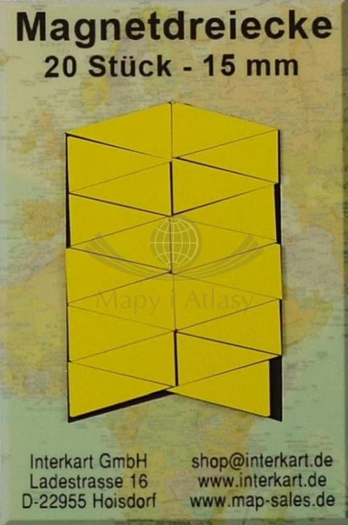 Magnesy trójkątne, jednokolorowe do oznaczania map / Znaczniki. Kolor żółty. 20 sztuk