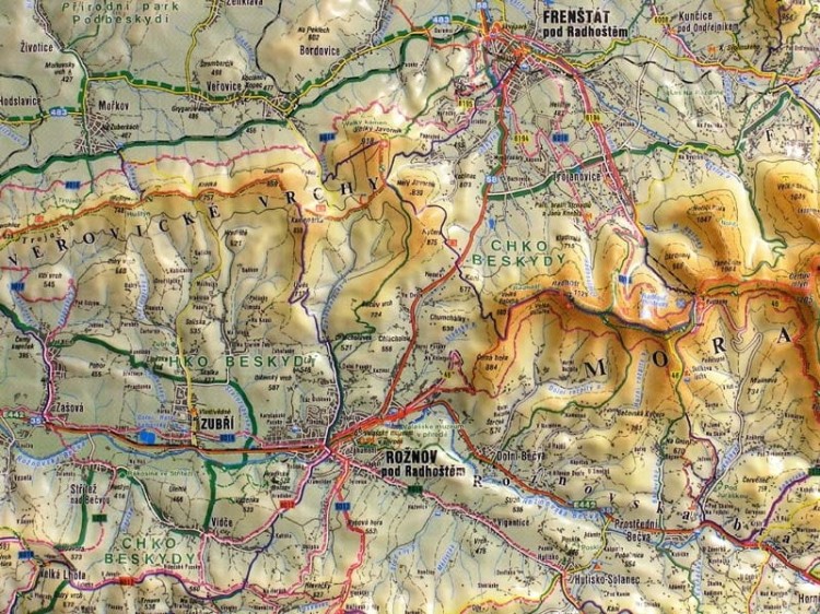 Beskid Śląsko-Morawski 1:66 666. Mapa plastyczna (trójwymiarowa). Fragment 3