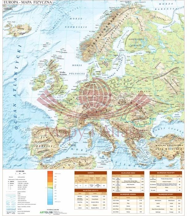 Europa. Mapa fizyczna - nakładka magnetyczna na tablice