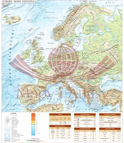 Europa. Mapa fizyczna - nakładka magnetyczna na tablice