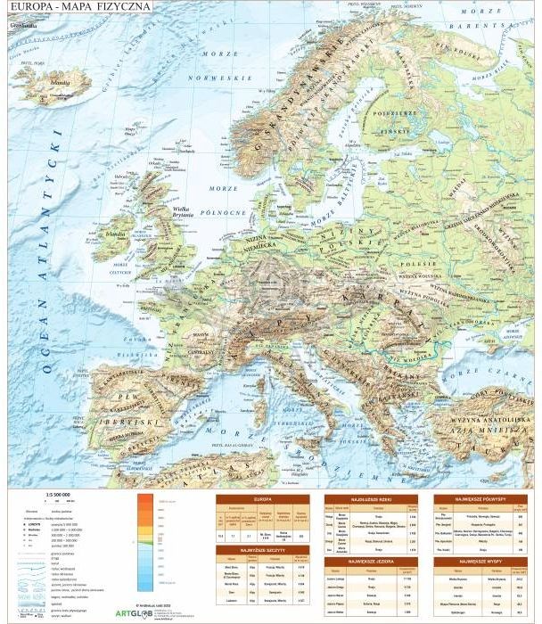Europa. Mapa fizyczna - nakładka magnetyczna na tablice