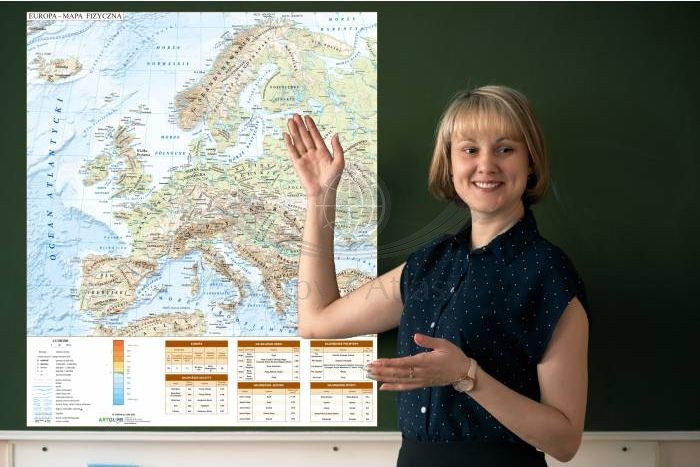 Europa. Mapa fizyczna - nakładka magnetyczna na tablice. Przykład zastosowania