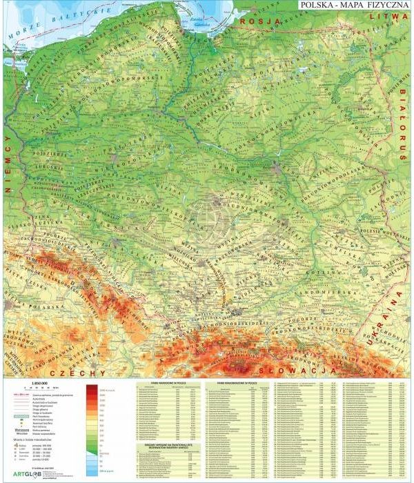 Polska. Mapa fizyczna - nakładka magnetyczna na tablice