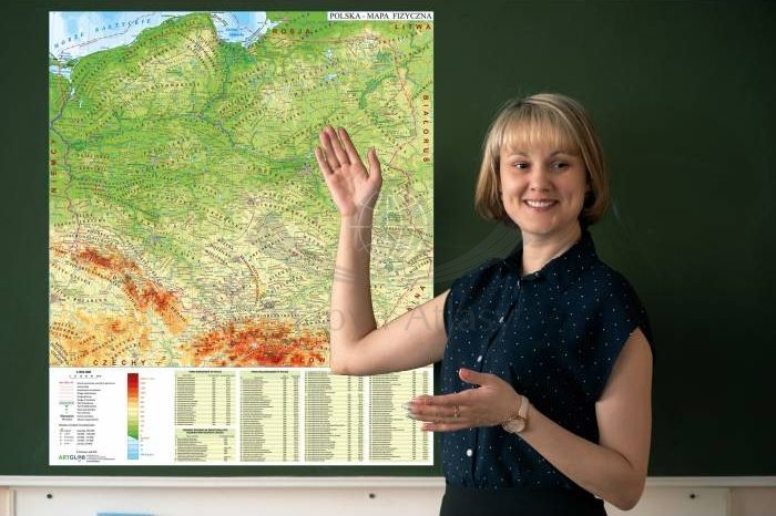 Polska. Mapa fizyczna - nakładka magnetyczna na tablice. Przykład zastosowania