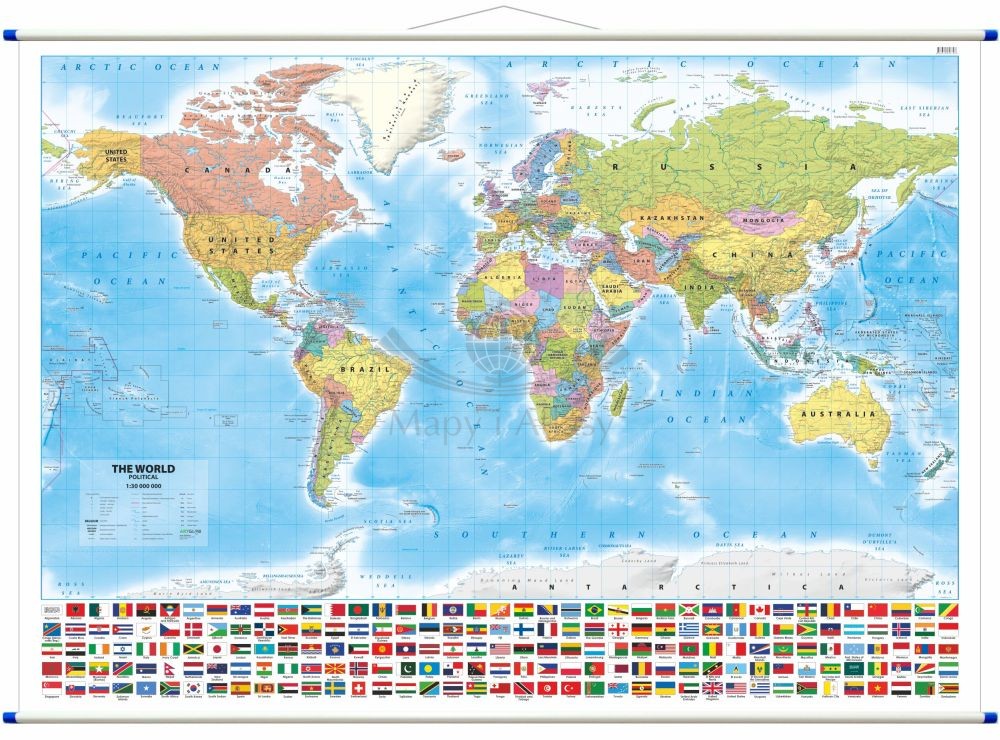 Świat 1:30 000 000. Mapa ścienna polityczna. Język angielski
