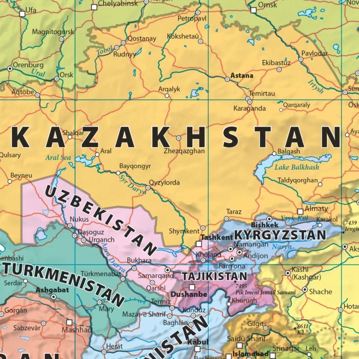 Świat 1:30 000 000. Mapa ścienna polityczna. Język angielski. Fragment 1