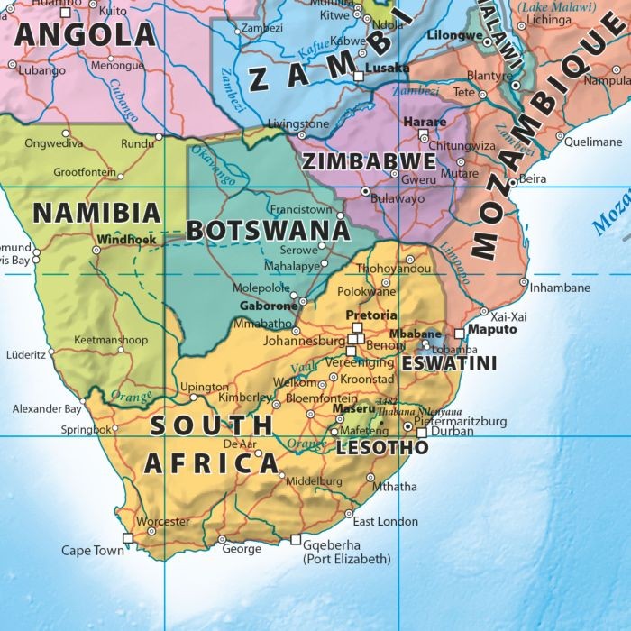 Świat 1:30 000 000. Mapa ścienna polityczna. Język angielski. Fragment 4