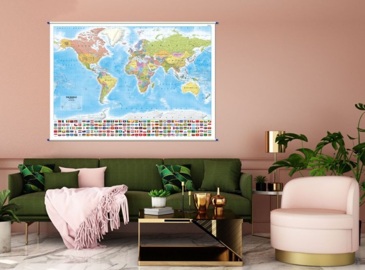Świat 1:30 000 000. Mapa ścienna polityczna. Język angielski. Przykład aranżacji