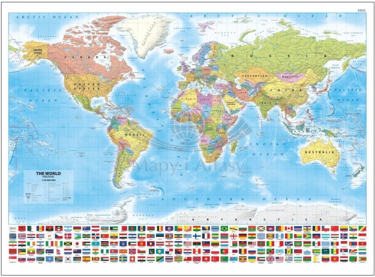Świat 1:30 000 000. Arkusz, mapa ścienna polityczna. Język angielski