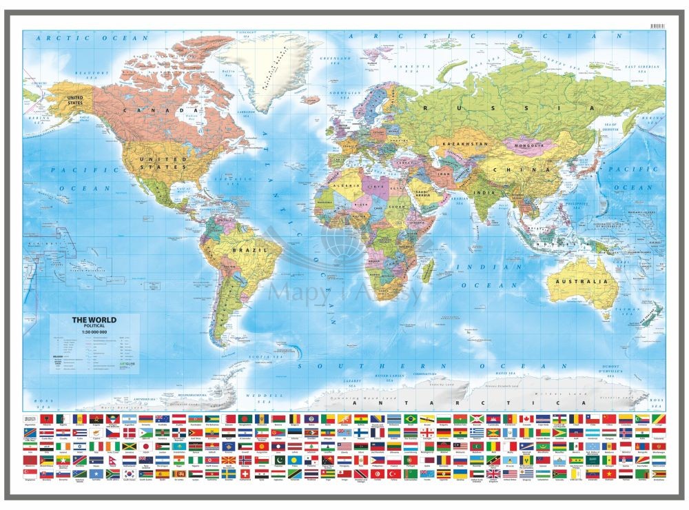 Świat 1:30 000 000. Mapa polityczna. Język angielski. Wersja do wpinania