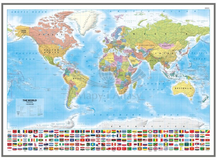 Świat 1:30 000 000. Mapa polityczna. Język angielski. Wersja do wpinania