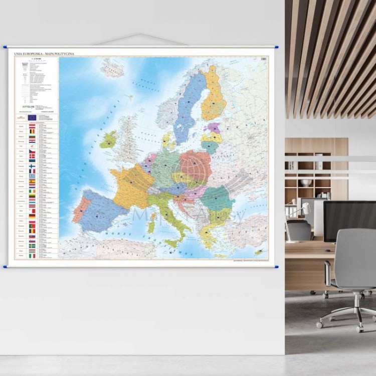 Unia Europejska 1:3 750 000. Mapa ścienna polityczna. Przykład aranżacji