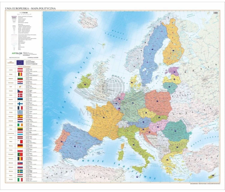 Unia Europejska 1:3 750 000. Arkusz, mapa ścienna polityczna