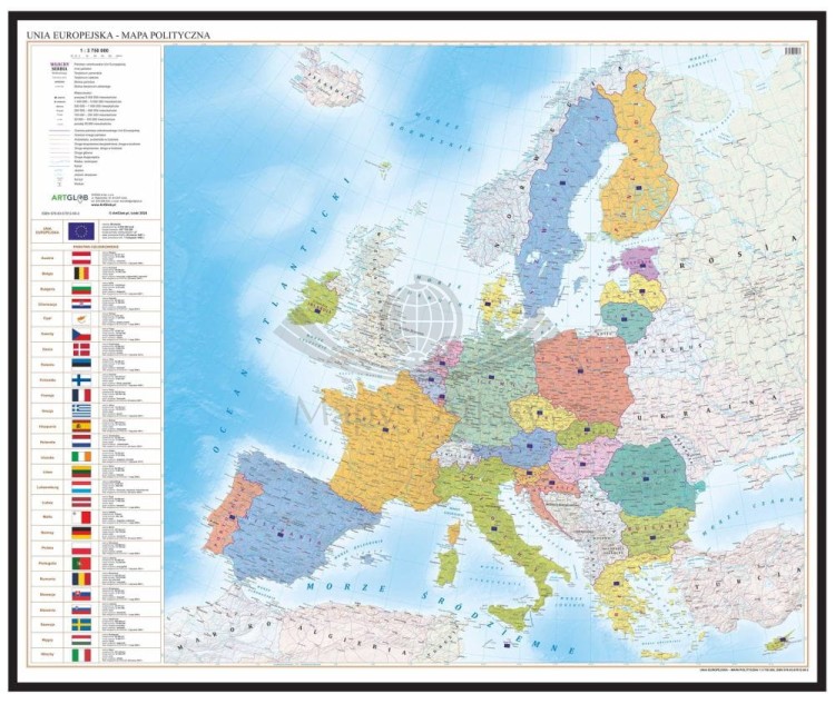 Unia Europejska 1:3 750 000. Mapa polityczna w ramie drewnianej