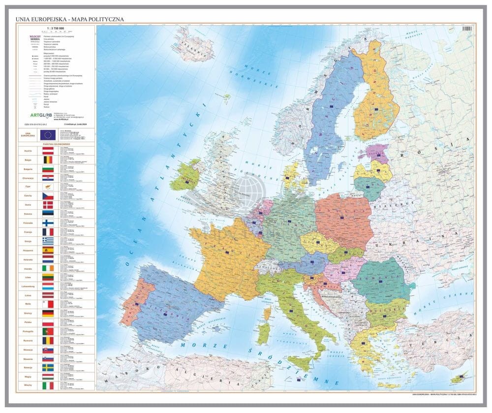 Unia Europejska 1:3 750 000. Mapa polityczna. Wersja do wpinania
