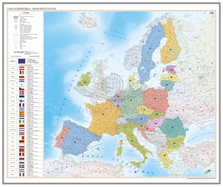 Unia Europejska 1:3 750 000. Mapa polityczna. Wersja do wpinania