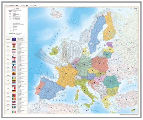 Unia Europejska 1:3 750 000. Mapa polityczna. Wersja magnetyczna