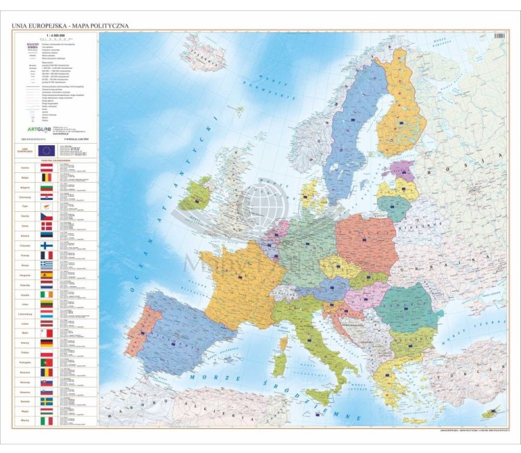 Unia Europejska 1:4 500 000. Arkusz, mapa ścienna polityczna