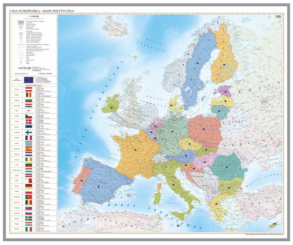 Unia Europejska 1:4 500 000. Mapa polityczna. Wersja do wpinania