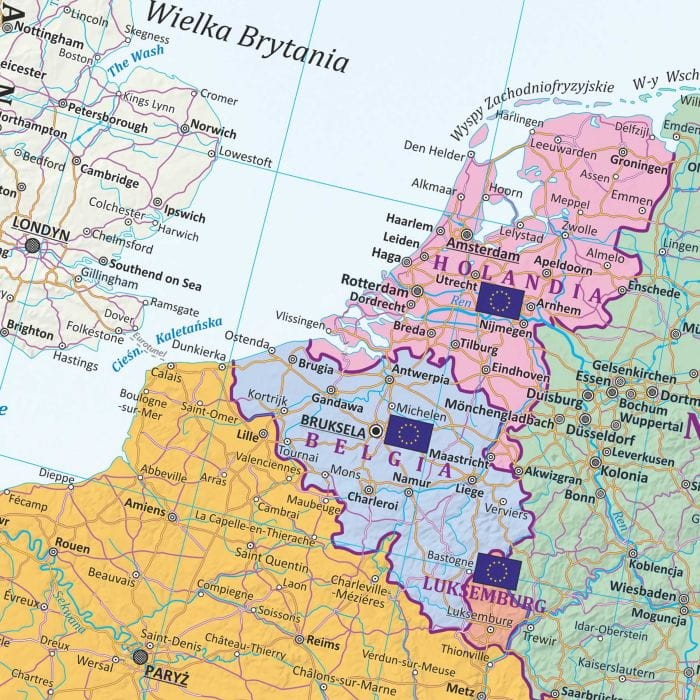 Unia Europejska 1:4 500 000. Mapa polityczna. Wersja do wpinania. Fragment 3