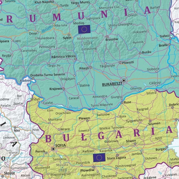 Unia Europejska 1:4 500 000. Mapa polityczna. Wersja do wpinania. Fragment 5