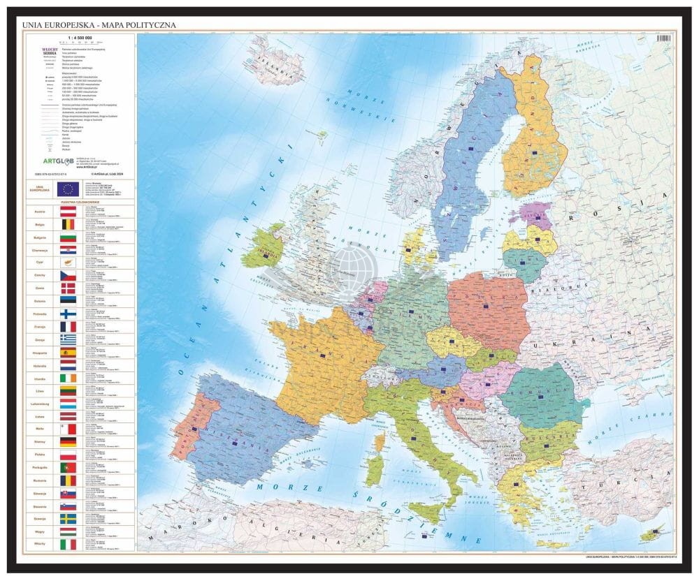 Unia Europejska 1:4 500 000. Mapa polityczna w ramie drewnianej